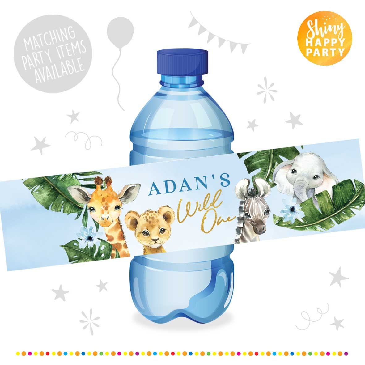 Blue safari water bottle labels