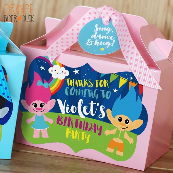 MAGIC TROLLS Personalised Party Box - Add matching paperie to co-ordinate your party decor - Table Settings Gift Bags Birthday Stickers