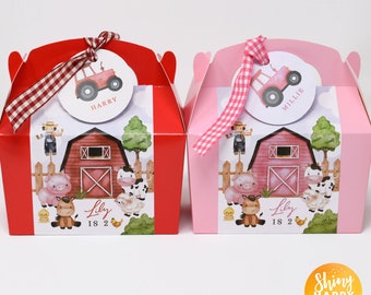 Personalised Kraft Red Pink Cute Farm Animals Box Wedding Birthday Celebration Party Gift Favor Bag Box Food Treat Sweet Cake