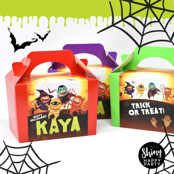 HALLOWEEN COSTUME SPOOKS Personalised Party Box, Bottle Wrappers, Cutlery Wraps, Place Mats, Plate Toppers, Stickers. Gift boxes Treat Bags