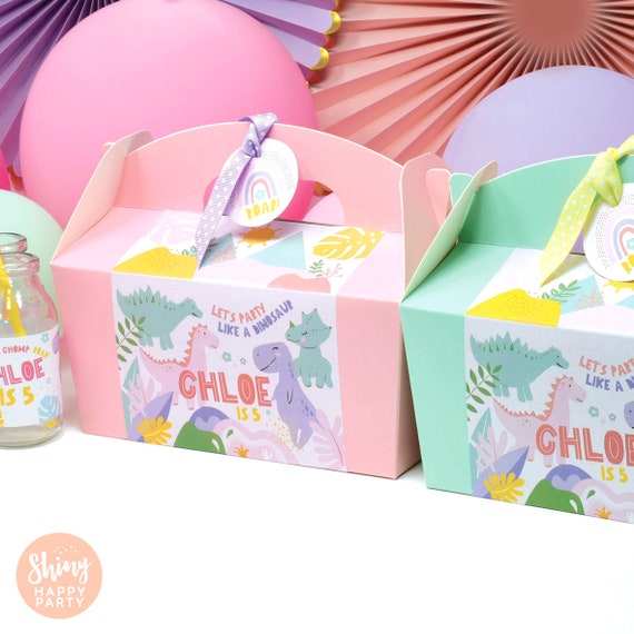 BIRTHDAY FUN DINOSAUR Personalised Party Box - Add matching paperie to co-ordinate party decor - Table Settings Gift Bags Birthday Stickers