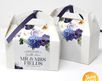 WEDDING Personalised White Lilac Purple Box Flower Petal Party Gift Favor Bag Box Treat Sweet Cake Christening Baptism Shower