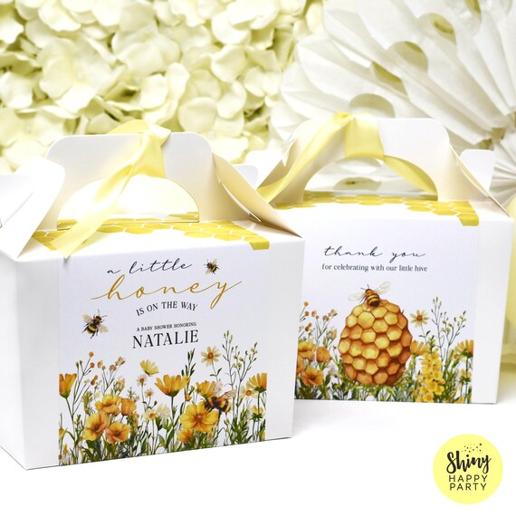 HONEY BEE BABY Shower Personalised Party Box - Add matching paperie to co-ordinate your party decor - Table Settings Gift Bags Stickers