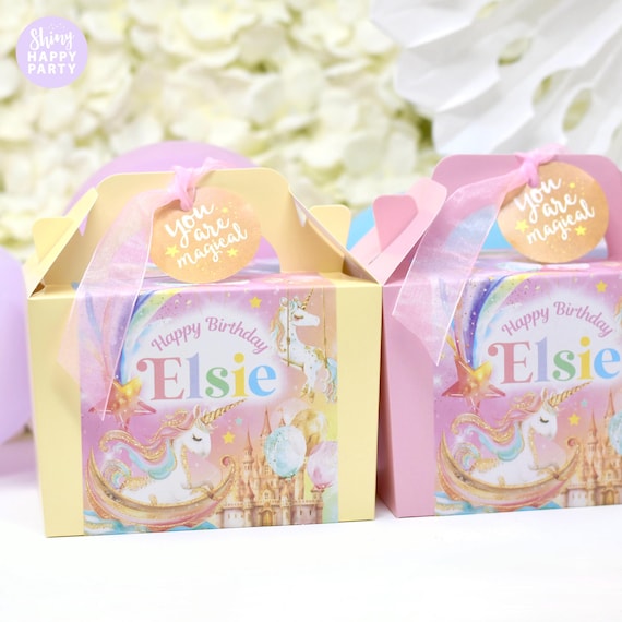 UNICORN RAINBOW Personalised Party Box - Add matching paperie co-ordinate your party decor - Table Settings Gift Bags Birthday Stickers
