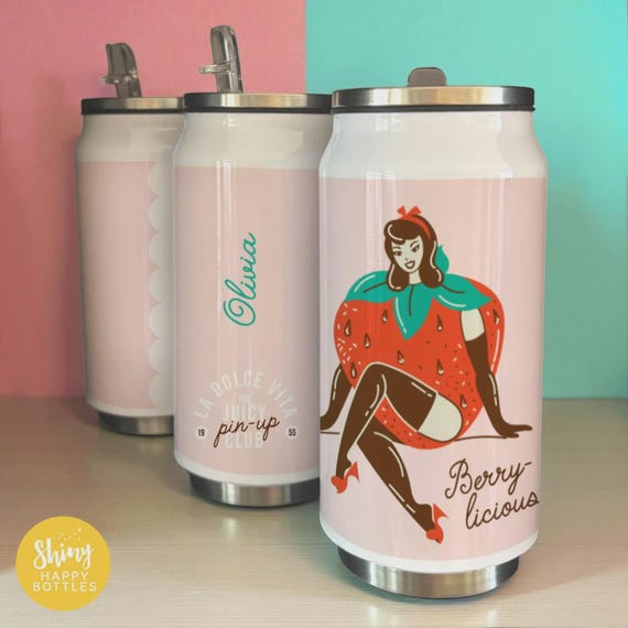 Personalised JUICY PIN-UP Club Retro Aesthetic Drink Reusable 255ml Soda Can Tumbler - Ultimate Stylish Party Favour Gift Water Bottle