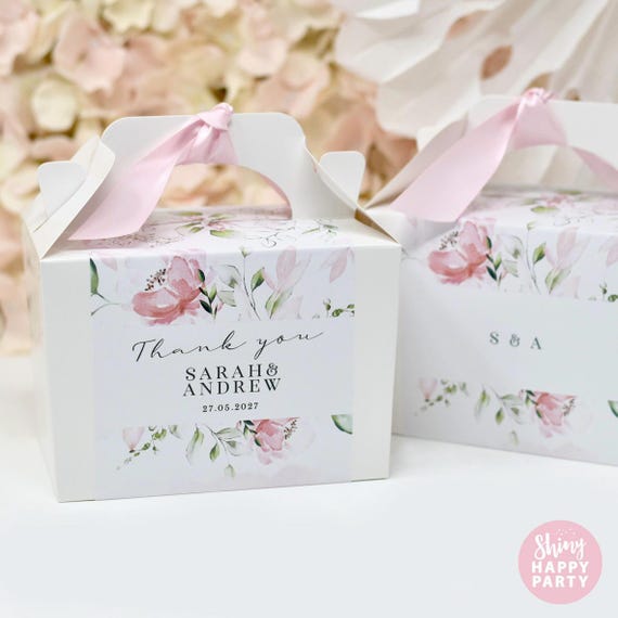 WEDDING PINK ROSE Personalised Wedding Favor Box, Cake, Sweets, Gift Boxes. Matching Table Decor & Paperie available.