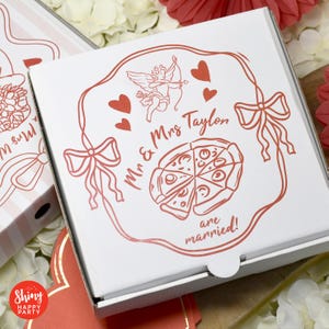 WEDDING PIZZA BOX Cherub Personalised 7&quot; Black/White Party Box. Small Pizza. Sweets, Nibbles, Gifts, Favors. Add Bottle Wrappers to match