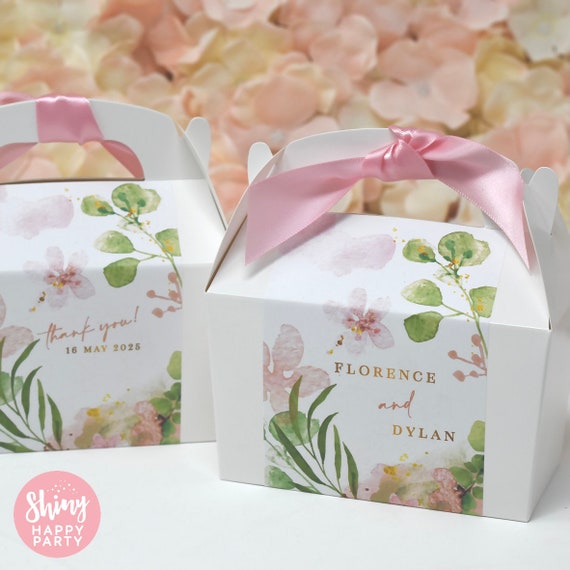 WEDDING PASTEL EUCALYPTUS Personalised Wedding Favor Box, Cake, Sweets, Gift Boxes. Matching Table Decor & Paperie available.