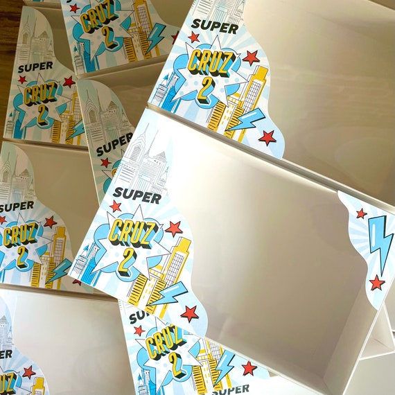 SUPERHERO GRAZE BOX Personalised Deluxe Party Box with Clear Lid. Party Food Tray. Fill with Sweets and Treats.