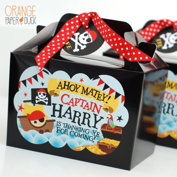 PIRATE SKULL Personalised Party Box - Add matching paperie to co-ordinate your party decor - Table Settings Gift Bags Birthday Stickers