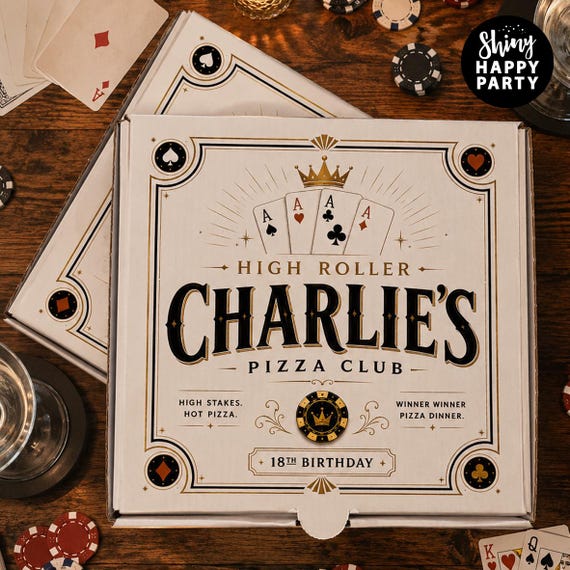 Personalised Casino Pizza Box - 7" Party Favour Gift for Elegant Wedding Birthday Casino, Treats, Sophistication in Every Slice
