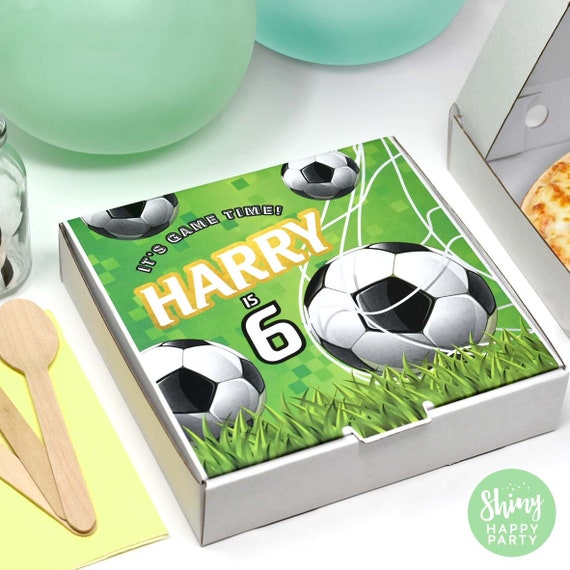 FOOTBALL PIZZA BOX Personalised 7" Party Box. Small Pizza. Graze Box. Sweets, Treats, Nibbles, Gifts. Add Bottle Wrappers to match.