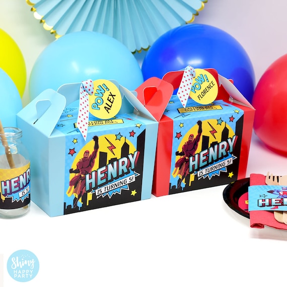 SUPERHEROES Personalised Party Box - Add matching paperie to co-ordinate your party decor - Table Settings Gift Bags Birthday Stickers