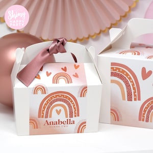 Caja de fiesta personalizada BOHO RAINBOW: agregue papel a juego para coordinar la decoración de su fiesta: bolsas de regalo, calcomanías de cumpleaños y arreglos de mesa
