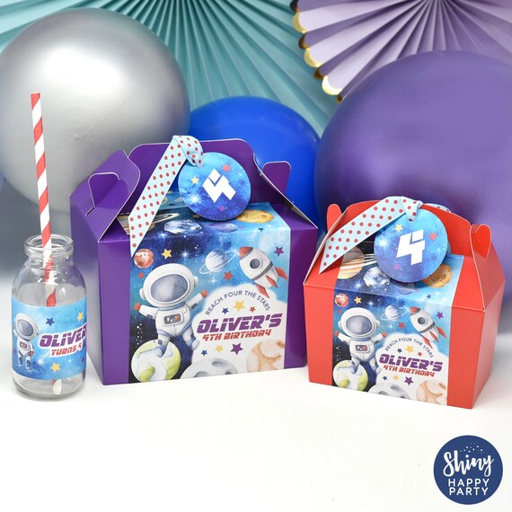 SPACE ROCKET BOY Personalised Party Box - Add matching paperie to co-ordinate your party decor - Table Settings Gift Bags Birthday Stickers