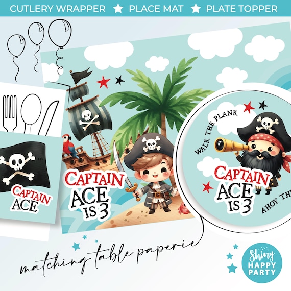 PIRATE BOY Under Sea Personalised Party Box - Add matching paperie co-ordinate party decor - Table Settings Gift Bags Birthday Stickers