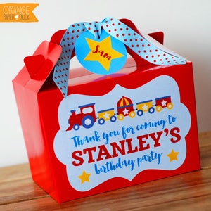 TRAIN CHUGGA Personalised Party Box - Add matching paperie to co-ordinate your party decor - Table Settings Gift Bags Birthday Stickers