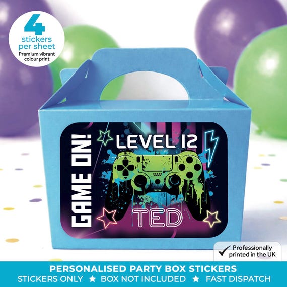 Personalised Gamer Birthday Party Stickers - Level Up Gaming Labels