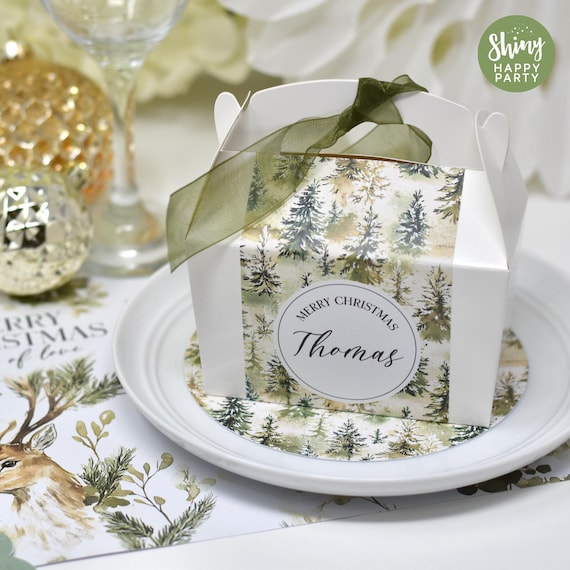 GREEN CHRISTMAS Personalised Gift Box Cakes Sweets Treats -Add matching paperie to co-ordinate your party decor-Table Settings Stickers