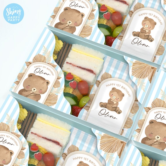 BEAR GRAZE BOX Personalised Party Box - Add matching paperie to co-ordinate your party decor - Table Settings Gift Bags Birthday Stickers