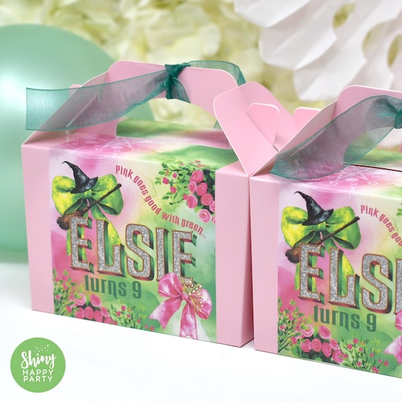 PRINCESS & WITCH Green Pink Personalised Party Box - Add matching paperie co-ordinate party decor - Table Gift Bags Birthday Stickers