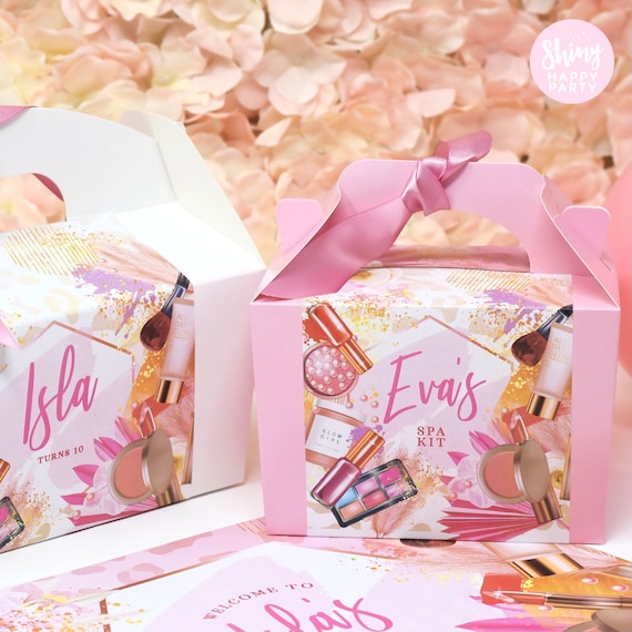 PAMPER PARTY Personalised Party Box - Add matching paperie to co-ordinate your party decor - Table Settings Gift Bags Birthday Stickers