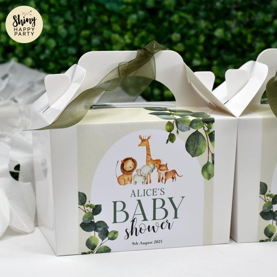 Jungle Baby Shower Personalised Gift Box - Elegant Safari Theme - Gender Neutral Party Box - Wild One Favour Decorations Wrappers