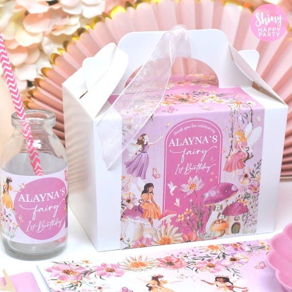 FAIRY Personalised Party Box - Add matching paperie to co-ordinate your party decor - Table Settings Gift Bags Birthday Stickers