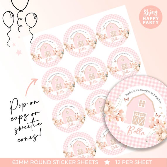 PINK FARM BARN Personalised Party Box - Add matching paperie co-ordinate your party decor - Table Settings Gift Bags Birthday Stickers