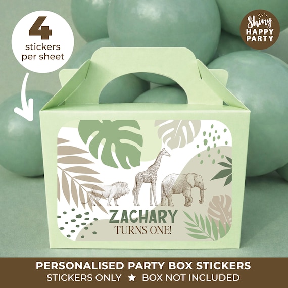 Personalised Safari First Birthday Party Stickers - Jungle Animals Wild One Labels