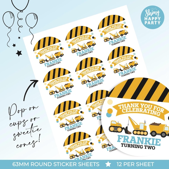 CONSTRUCTION Party Boxes & Matching Paperie | DIGGER Birthday Party Set | Personalised Kids Party Decorations Stickers Table Decor