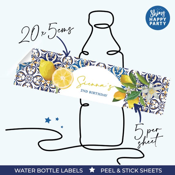 AMALFI LEMON Personalised Party Box - Add matching paperie to co-ordinate your party decor - Table Settings Gift Bags Favours Stickers