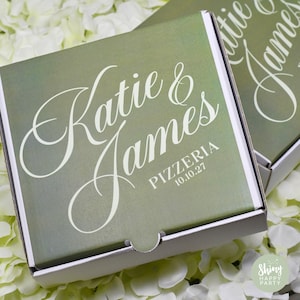 Sage Green Personalised Wedding Pizza Box - 7&quot;  Minimalist Elegant Favour for Guests Grazing Treats Gifts - Sophistication in Every Slice