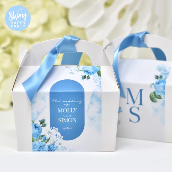 BLUE WEDDING FLOWER Personalised Favor Box, Cake, Sweets, Activity, Gift Boxes. Matching Table Decor & Paperie available.
