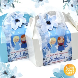 SNOW PRINCESS Personalised Party Box - Add matching paperie to co-ordinate your party decor - Table Settings Gift Bags Birthday Stickers