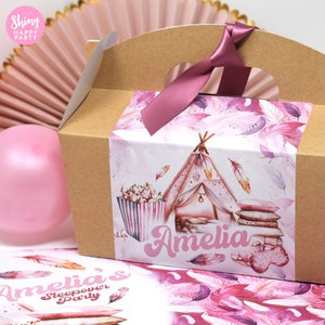 TEEPEE SLEEPOVER Personalisierte Party Box - Fügen Sie passende Papeterie hinzu, um Ihre Partydekoration zu koordinieren - Tischeinstellungen Geschenktüten Geburtstagsaufkleber