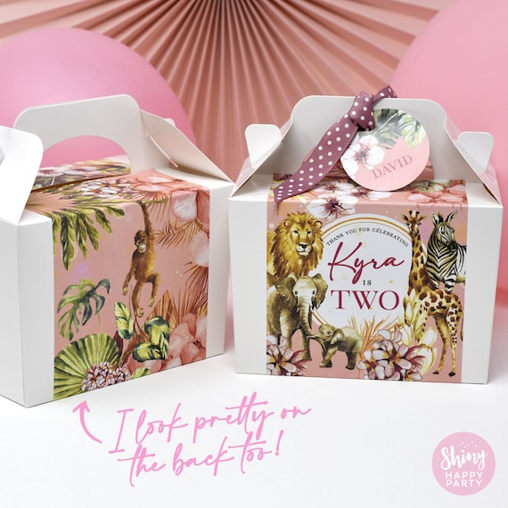 WILD JUNGLE ANIMALS Personalised Party Box - Add matching paperie to co-ordinate party decor - Table Settings Gift Bags Birthday Stickers