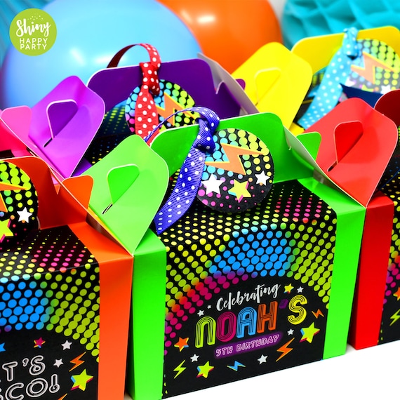 NEON DISCO Personalised Party Box - Add matching paperie to co-ordinate your party decor - Table Settings Gift Bags Birthday Stickers