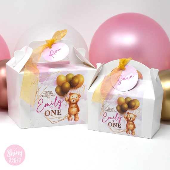 GOLD BALLOON BEAR Personalised Party Box - Add matching paperie to co-ordinate your party decor - Table Settings Gift Bags Birthday Stickers