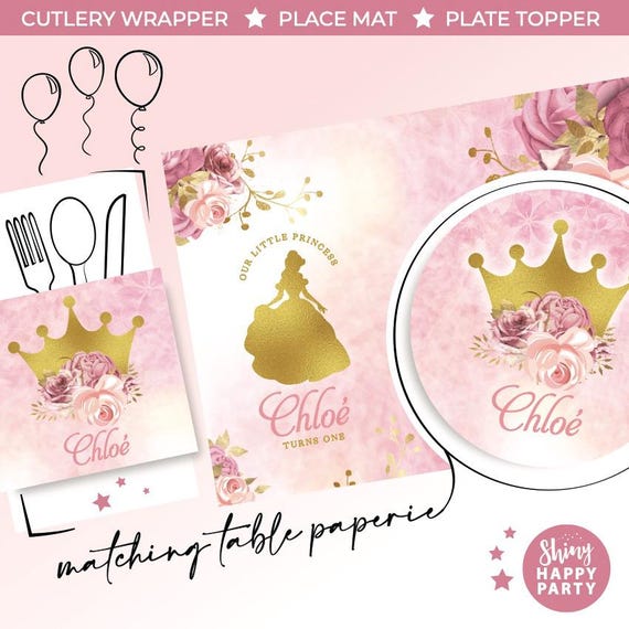 PRINCESS CROWN Personalised Party Box - Add matching paperie to co-ordinate your party decor - Table Settings Gift Bags Birthday Stickers