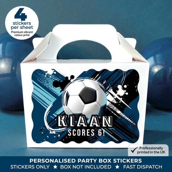 Personalised Blue FOOTBALL Birthday Party Stickers - Custom Labels