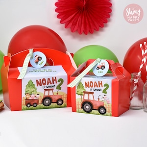 RED FARM TRACTOR Personalised Party Box - Add matching paperie to co-ordinate your party decor - Table Settings Gift Bags Birthday Stickers
