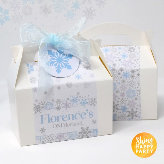 BLUE SNOWFLAKE Personalised Party Box - Add matching paperie to co-ordinate your party decor - Table Settings Gift Bags Birthday Stickers