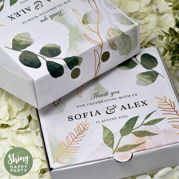 WEDDING PIZZA BOX Personalised 7" Party Box. Small Pizza. Graze Box. Sweets, Treats, Nibbles, Gifts. Add Bottle Wrappers to match.