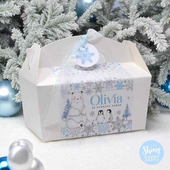 SNOWFLAKE ONEDERLAND Personalised Party Box - Add matching paperie to co-ordinate party decor - Table Settings Gift Bags Birthday Stickers