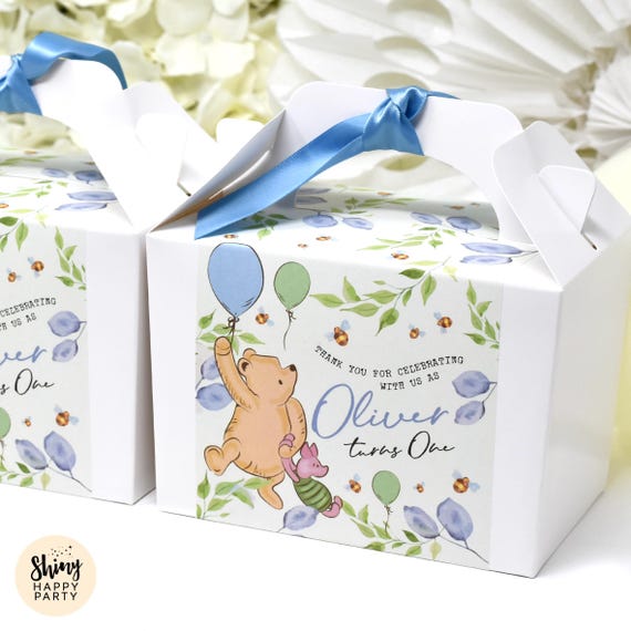 WINNIE POOH Blue Birthday Personalised Party Box Add matching paperie to co-ordinate your party decor - Table Settings Gift Bags Stickers