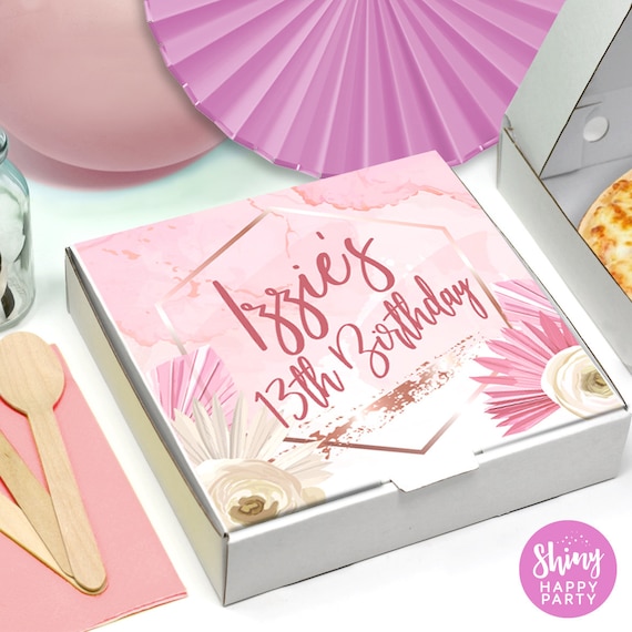 FLORAL PIZZA BOX Personalised 7" Party Box. Small Pizza. Graze Box. Sweets, Treats, Nibbles, Gifts. Add Bottle Wrappers to match.
