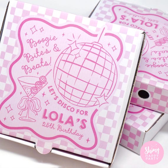 LET'S DISCO Personalised 7" Pizza Box -  Boogie Party Gift or Favour Celebrate with a Slice of Love, Treats & Fun - Birthdays Weddings