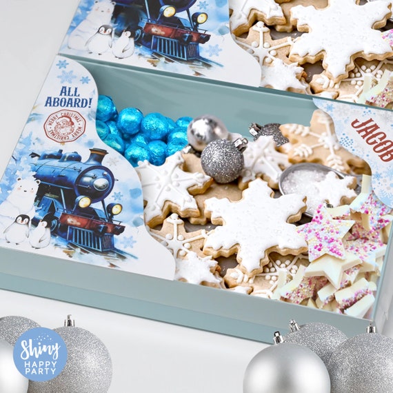 North Pole Express GRAZE BOX Personalised Party Box with Clear Lid. Fill with Sweets and Treats.