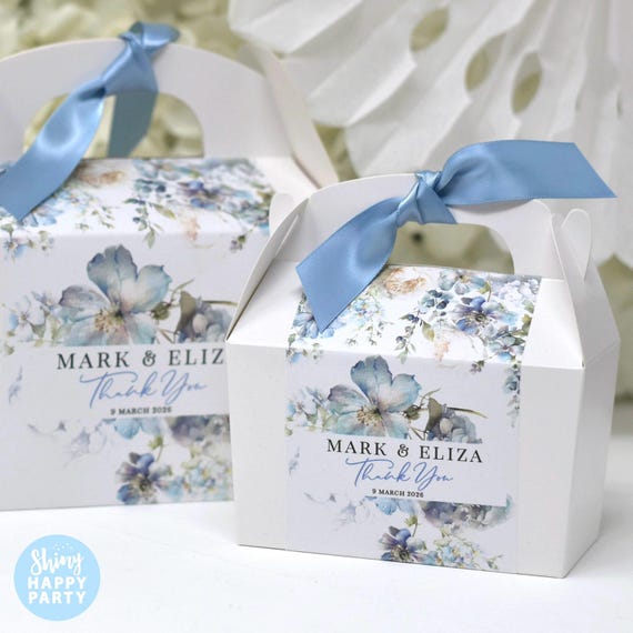 BLUE WEDDING FLOWER Personalised Favor Box, Cake, Sweets, Activity, Gift Boxes. Matching Table Decor & Paperie available.